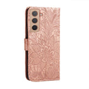 For Samsung Galaxy S22 5G Lace Flower Leather Phone Case with Holder & Card Slots & Wallet & Photo Frame(Rose Gold)