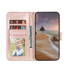 For Samsung Galaxy S22 5G Lace Flower Leather Phone Case with Holder & Card Slots & Wallet & Photo Frame(Rose Gold)