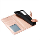 For Samsung Galaxy S22 5G Lace Flower Leather Phone Case with Holder & Card Slots & Wallet & Photo Frame(Rose Gold)