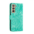 For Samsung Galaxy S22 5G Lace Flower Leather Phone Case with Holder & Card Slots & Wallet & Photo Frame(Green)