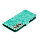 For Samsung Galaxy S22 5G Lace Flower Leather Phone Case with Holder & Card Slots & Wallet & Photo Frame(Green)