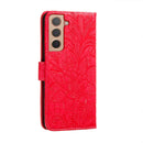 For Samsung Galaxy S22 5G Lace Flower Leather Phone Case with Holder & Card Slots & Wallet & Photo Frame(Red)