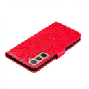 For Samsung Galaxy S22 5G Lace Flower Leather Phone Case with Holder & Card Slots & Wallet & Photo Frame(Red)