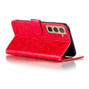 For Samsung Galaxy S22 5G Lace Flower Leather Phone Case with Holder & Card Slots & Wallet & Photo Frame(Red)