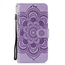 For Samsung Galaxy S22 5G Sun Mandala Embossing Pattern Phone Leather Case with Holder & Card Slots & Wallet & Lanyard(Purple)