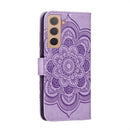 For Samsung Galaxy S22 5G Sun Mandala Embossing Pattern Phone Leather Case with Holder & Card Slots & Wallet & Lanyard(Purple)