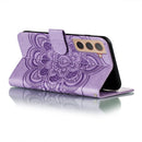 For Samsung Galaxy S22 5G Sun Mandala Embossing Pattern Phone Leather Case with Holder & Card Slots & Wallet & Lanyard(Purple)