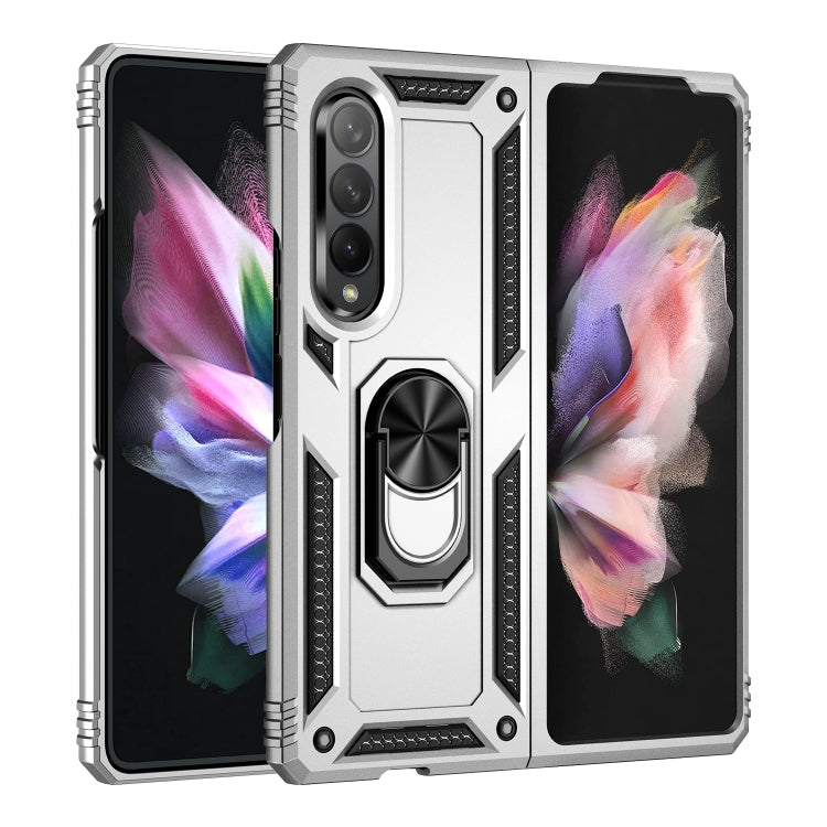 For Samsung Galaxy Z Fold3 5G Shockproof TPU + PC Phone Case with Rotating Holder(Silver)