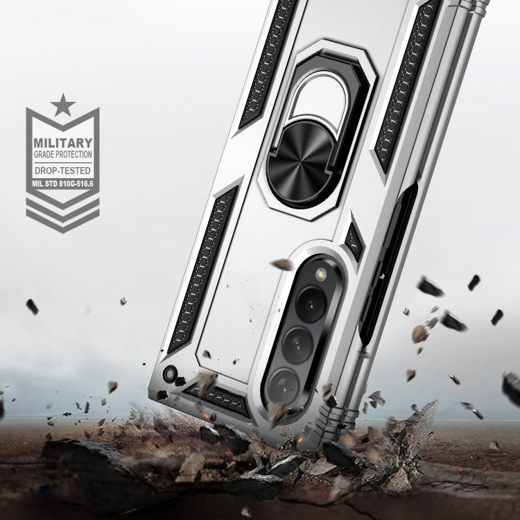 For Samsung Galaxy Z Fold3 5G Shockproof TPU + PC Phone Case with Rotating Holder(Silver)