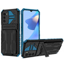 For OPPO A16 Armor Card PC + TPU Shockproof Phone Case with Card Slot & Invisible Holder(Blue)