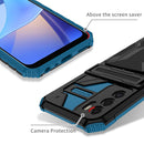 For OPPO A16 Armor Card PC + TPU Shockproof Phone Case with Card Slot & Invisible Holder(Blue)