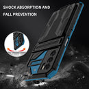 For OPPO A16 Armor Card PC + TPU Shockproof Phone Case with Card Slot & Invisible Holder(Blue)