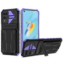 For OPPO A54 Armor Card PC + TPU Shockproof Phone Case with Card Slot & Invisible Holder(Purple)