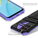 For OPPO A54 Armor Card PC + TPU Shockproof Phone Case with Card Slot & Invisible Holder(Purple)