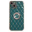 Electroplating Lambskin Ring Holder Phone Case For iPhone 13(Dark Green)