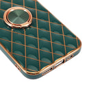 Electroplating Lambskin Ring Holder Phone Case For iPhone 13 Pro Max(Dark Green)