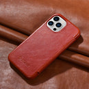 ICARER First Layer Cowhide Horizontal Flip Phone Case For iPhone 13 Pro(Red)