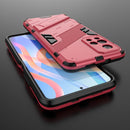 For Xiaomi Redmi Note 11 China Punk Armor 2 in 1 PC + TPU Shockproof Phone Case with Invisible Holder(Light Red)