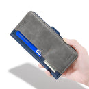 For Xiaomi Redmi Note 11 Pro Retro Texture Contrast Color Side Buckle Horizontal Flip Leather Phone Case with Holder & Card Slots & Wallet(Blue+Grey)