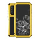 For Samsung Galaxy S21 FE LOVE MEI Metal Shockproof Waterproof Dustproof Protective Phone Case with Glass(Yellow)