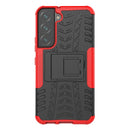 For Samsung Galaxy S22 5G Tire Texture Shockproof TPU+PC Phone Case with Holder(Red)