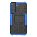 For Samsung Galaxy S22 5G Tire Texture Shockproof TPU+PC Phone Case with Holder(Blue)