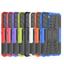 For Samsung Galaxy S22 5G Tire Texture Shockproof TPU+PC Phone Case with Holder(Blue)
