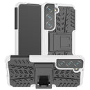 For Samsung Galaxy S22 5G Tire Texture Shockproof TPU+PC Phone Case with Holder(White)