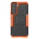 For Samsung Galaxy S22 5G Tire Texture Shockproof TPU+PC Phone Case with Holder(Orange)