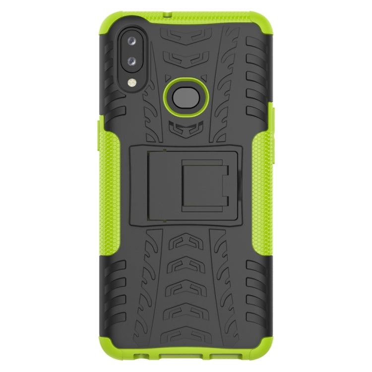 For Galaxy A10s Tire Texture Shockproof TPU+PC Protective Case with Holder(Green)