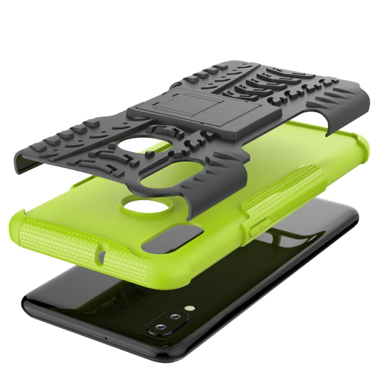 For Galaxy A10s Tire Texture Shockproof TPU+PC Protective Case with Holder(Green)