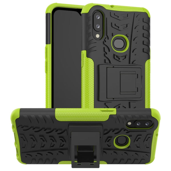 For Galaxy A10s Tire Texture Shockproof TPU+PC Protective Case with Holder(Green)