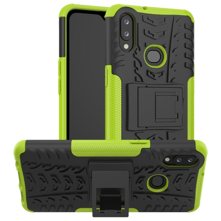 For Galaxy A10s Tire Texture Shockproof TPU+PC Protective Case with Holder(Green)