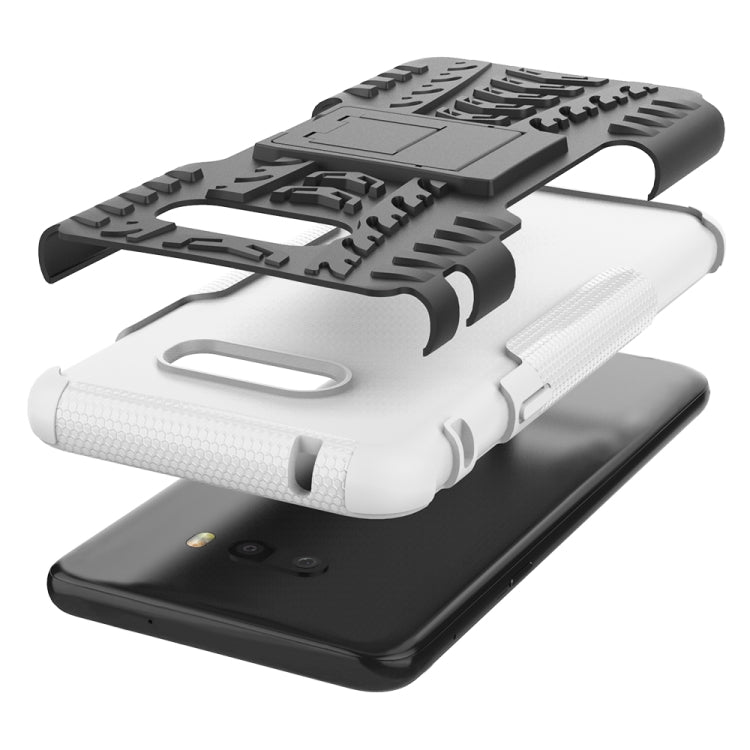 For LG V50S ThinQ 5G / G8X ThinQ Tire Texture Shockproof TPU+PC Protective Case with Holder(White)