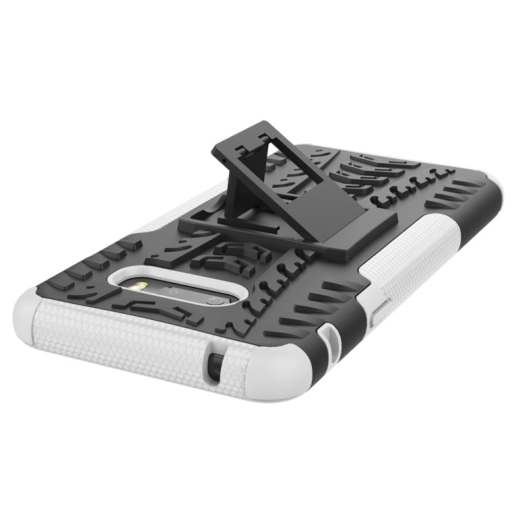 For LG V50S ThinQ 5G / G8X ThinQ Tire Texture Shockproof TPU+PC Protective Case with Holder(White)