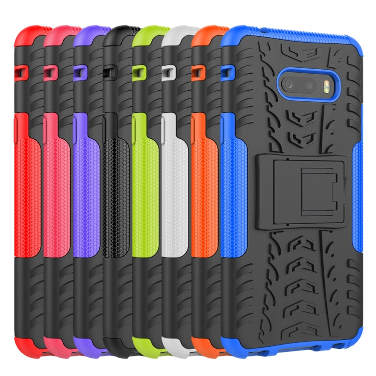 For LG V50S ThinQ 5G / G8X ThinQ Tire Texture Shockproof TPU+PC Protective Case with Holder(White)