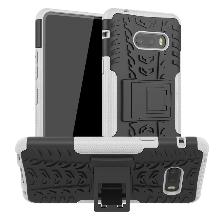 For LG V50S ThinQ 5G / G8X ThinQ Tire Texture Shockproof TPU+PC Protective Case with Holder(White)