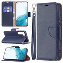 For Samsung Galaxy S22+ 5G Litchi Texture Pure Color Horizontal Flip Leather Phone Case with Holder & Card Slots & Wallet & Lanyard(Dark Blue)