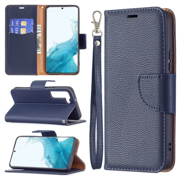 For Samsung Galaxy S22 5G Litchi Texture Pure Color Horizontal Flip Leather Phone Case with Holder & Card Slots & Wallet & Lanyard(Dark Blue)