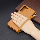For Samsung Galaxy S22+ 5G Retro Lambskin Texture Pure Color Horizontal Flip Leather Phone Case with Holder & Card Slots & Wallet & Lanyard(Yellow)