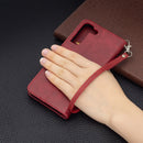 For Samsung Galaxy S22+ 5G Retro Lambskin Texture Pure Color Horizontal Flip Leather Phone Case with Holder & Card Slots & Wallet & Lanyard(Red)
