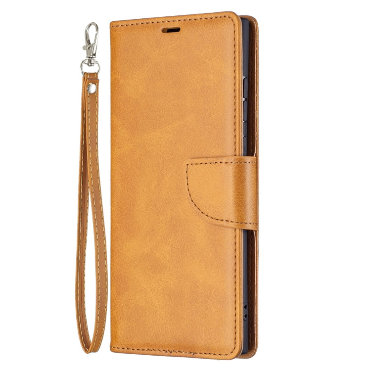 For Samsung Galaxy S22 Ultra 5G Retro Lambskin Texture Pure Color Horizontal Flip Leather Phone Case with Holder & Card Slots & Wallet & Lanyard(Yellow)
