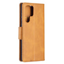 For Samsung Galaxy S22 Ultra 5G Retro Lambskin Texture Pure Color Horizontal Flip Leather Phone Case with Holder & Card Slots & Wallet & Lanyard(Yellow)