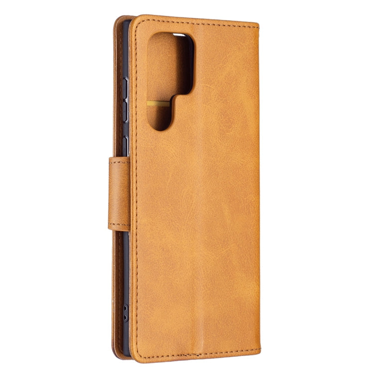 For Samsung Galaxy S22 Ultra 5G Retro Lambskin Texture Pure Color Horizontal Flip Leather Phone Case with Holder & Card Slots & Wallet & Lanyard(Yellow)
