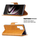 For Samsung Galaxy S22 Ultra 5G Retro Lambskin Texture Pure Color Horizontal Flip Leather Phone Case with Holder & Card Slots & Wallet & Lanyard(Yellow)
