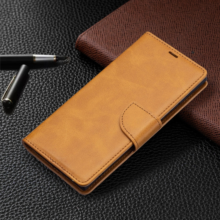 For Samsung Galaxy S22 Ultra 5G Retro Lambskin Texture Pure Color Horizontal Flip Leather Phone Case with Holder & Card Slots & Wallet & Lanyard(Yellow)
