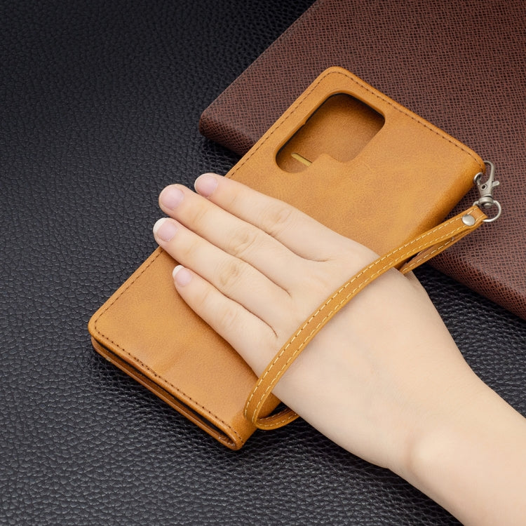 For Samsung Galaxy S22 Ultra 5G Retro Lambskin Texture Pure Color Horizontal Flip Leather Phone Case with Holder & Card Slots & Wallet & Lanyard(Yellow)