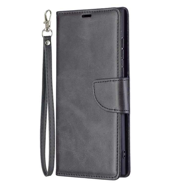 For Samsung Galaxy S22 Ultra 5G Retro Lambskin Texture Pure Color Horizontal Flip Leather Phone Case with Holder & Card Slots & Wallet & Lanyard(Black)
