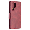 For Samsung Galaxy S22 Ultra 5G Retro Lambskin Texture Pure Color Horizontal Flip Leather Phone Case with Holder & Card Slots & Wallet & Lanyard(Red)
