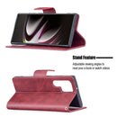 For Samsung Galaxy S22 Ultra 5G Retro Lambskin Texture Pure Color Horizontal Flip Leather Phone Case with Holder & Card Slots & Wallet & Lanyard(Red)